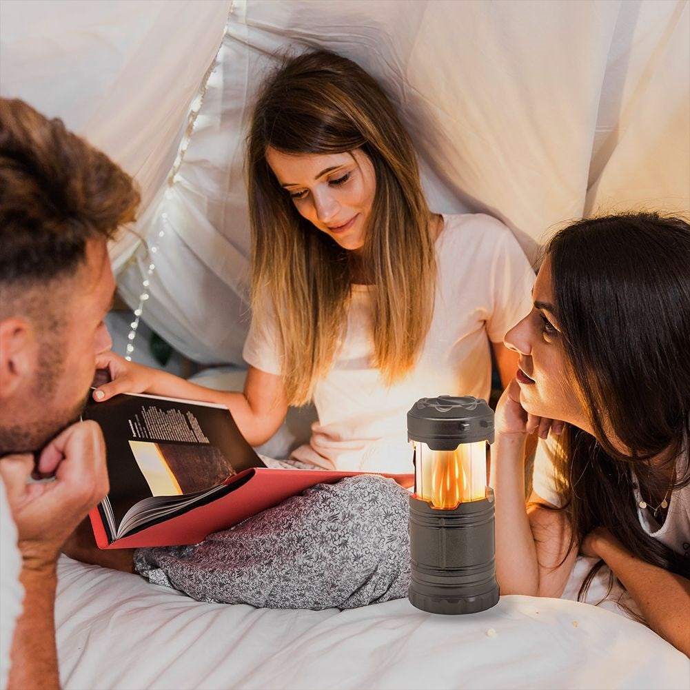 Camping lamp: Retractable, flashlight, white/flame, handle