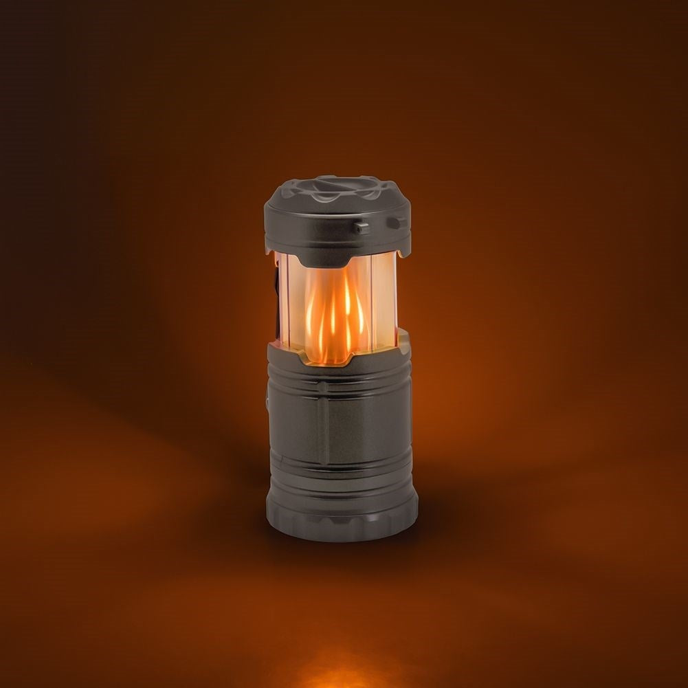 Camping lamp: Retractable, flashlight, white/flame, handle