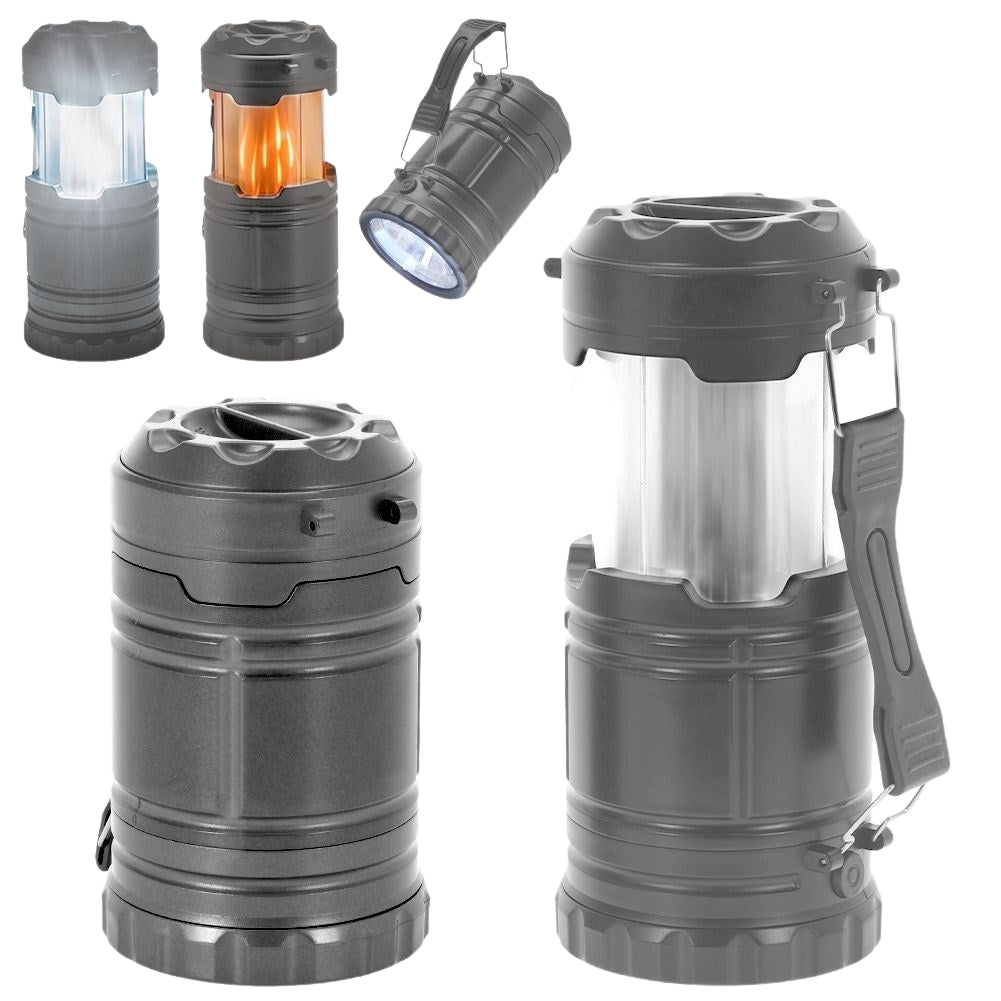 Camping lamp: Retractable, flashlight, white/flame, handle