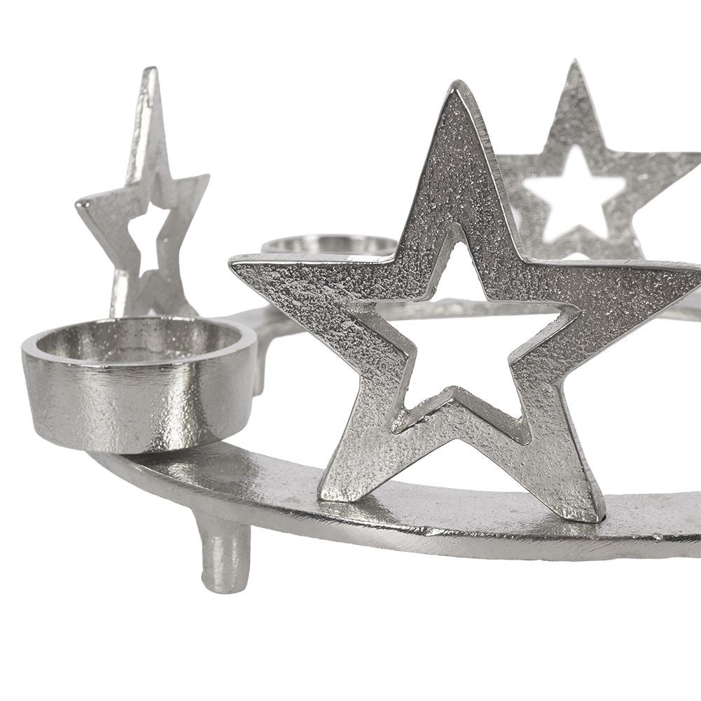 Candle Holder for Four Heat Candles with Stars in Silver Color