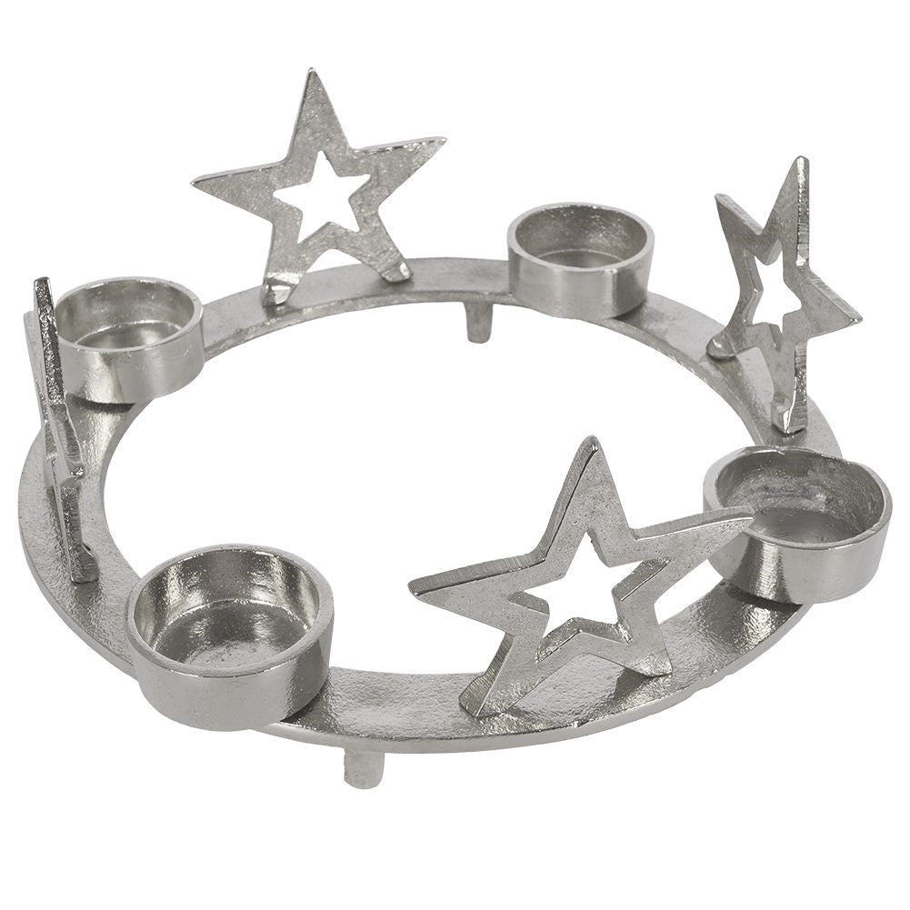 Candle Holder for Four Heat Candles with Stars in Silver Color