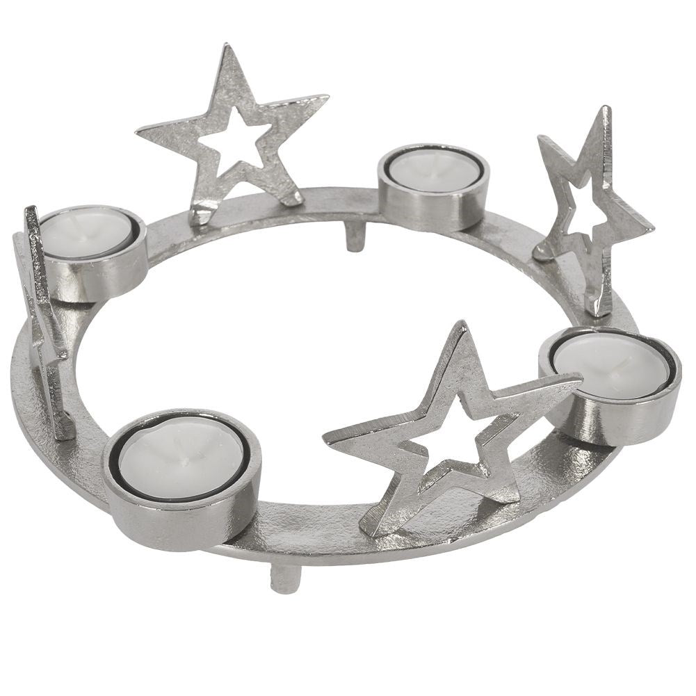 Candle Holder for Four Heat Candles with Stars in Silver Color