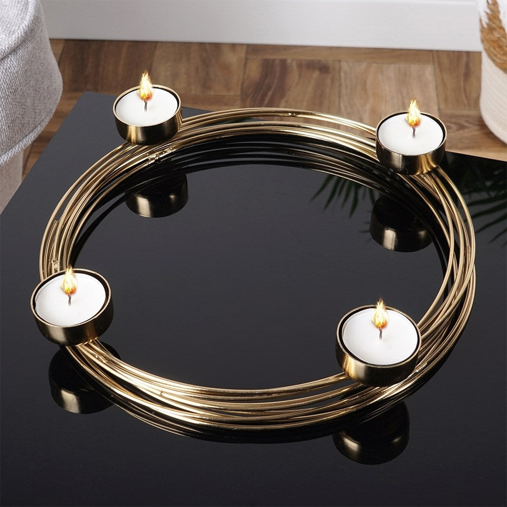 Candle Holder in Gold for Four Tealights, Industrial Style