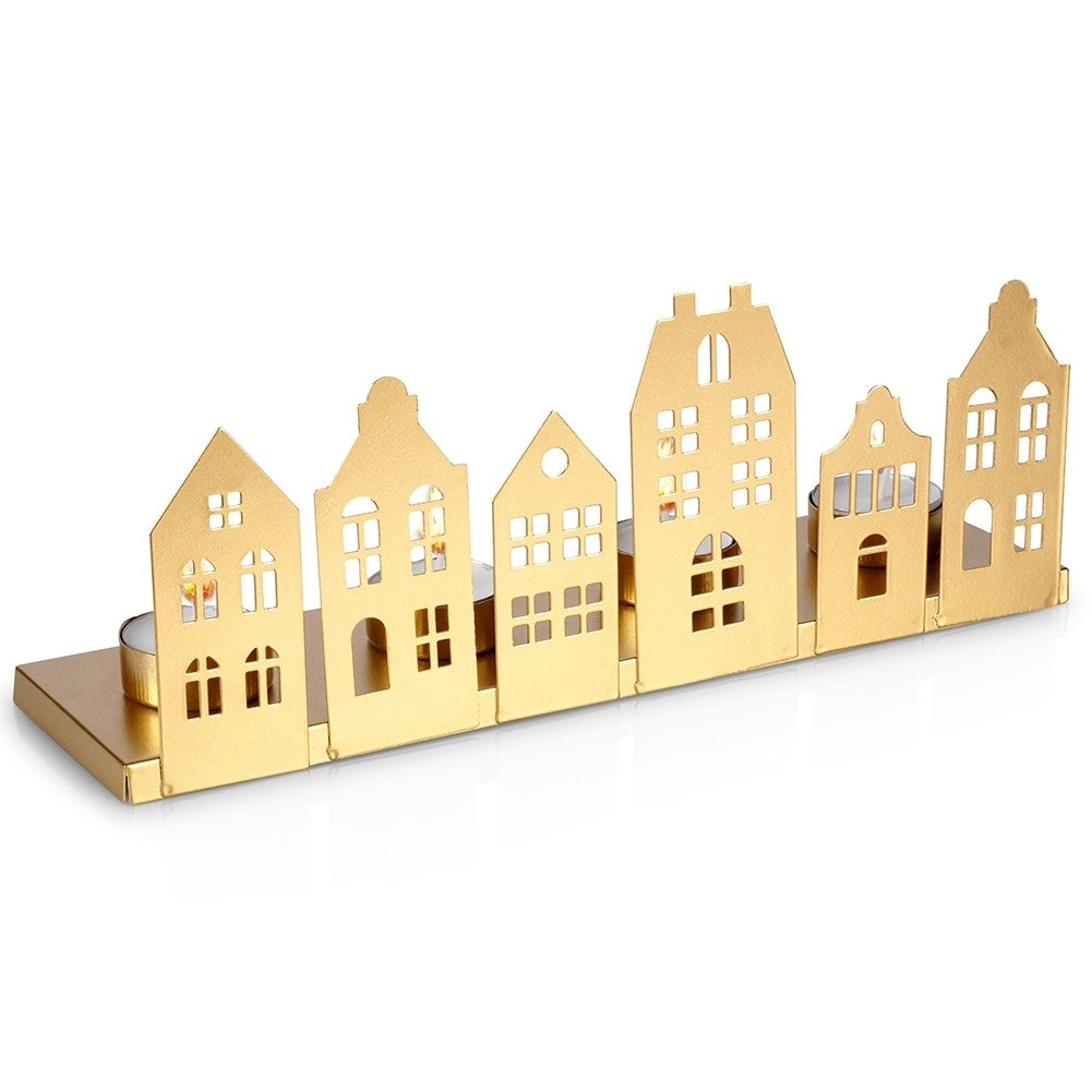 Candle holder for 4 Tealight Candles in Golden Metal
