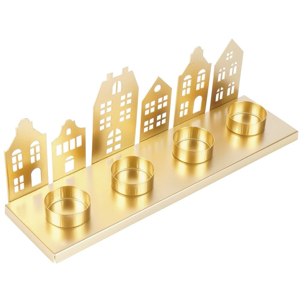 Candle holder for 4 Tealight Candles in Golden Metal