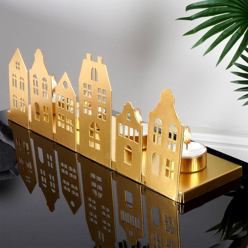 Candle holder for 4 Tealight Candles in Golden Metal