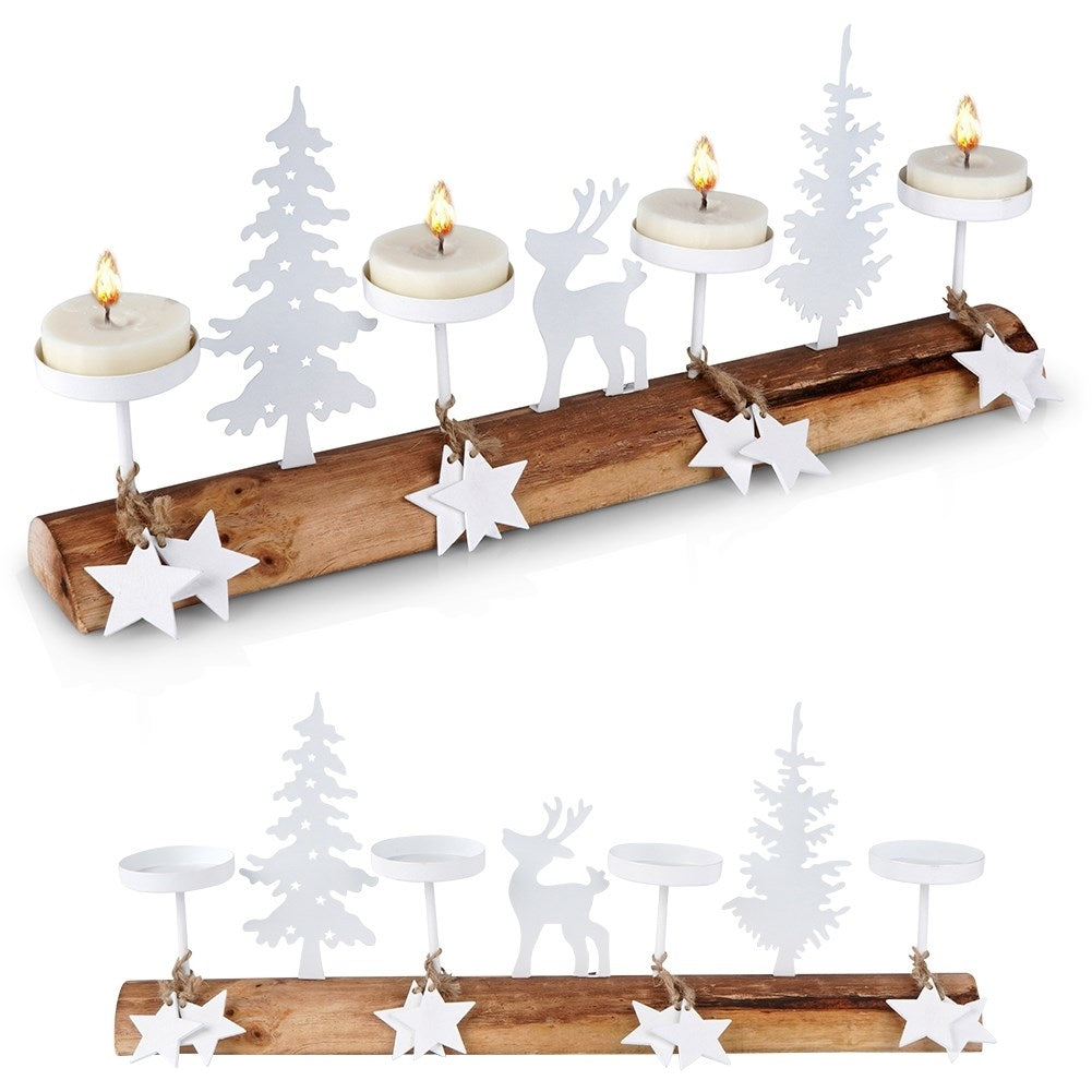 Candlestick for 4 Tealight candles in wood and metal