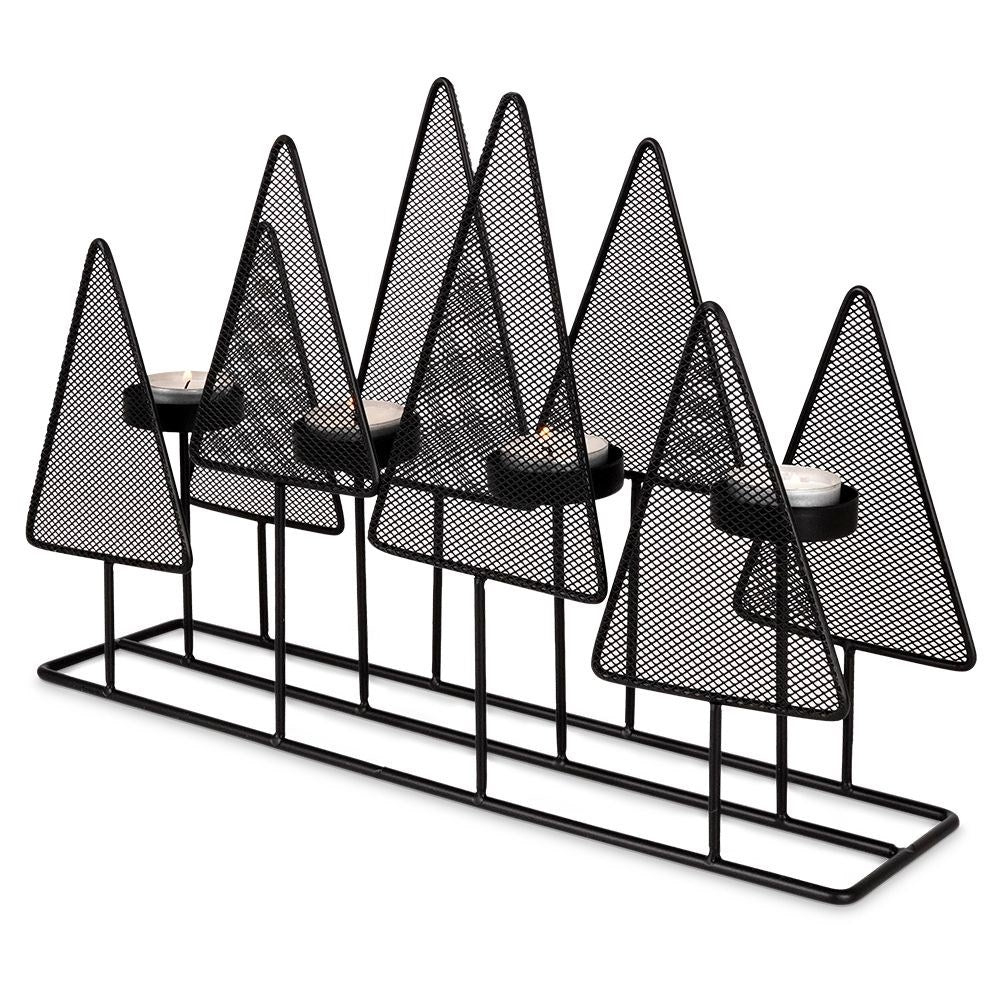 Candlestick for 4 tealights with Christmas trees in black metal