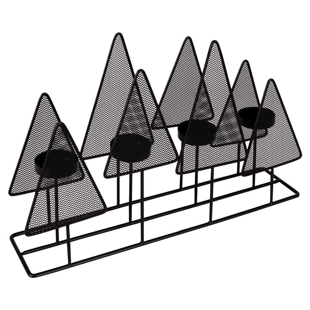 Candlestick for 4 tealights with Christmas trees in black metal