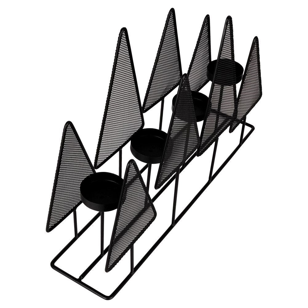 Candlestick for 4 tealights with Christmas trees in black metal
