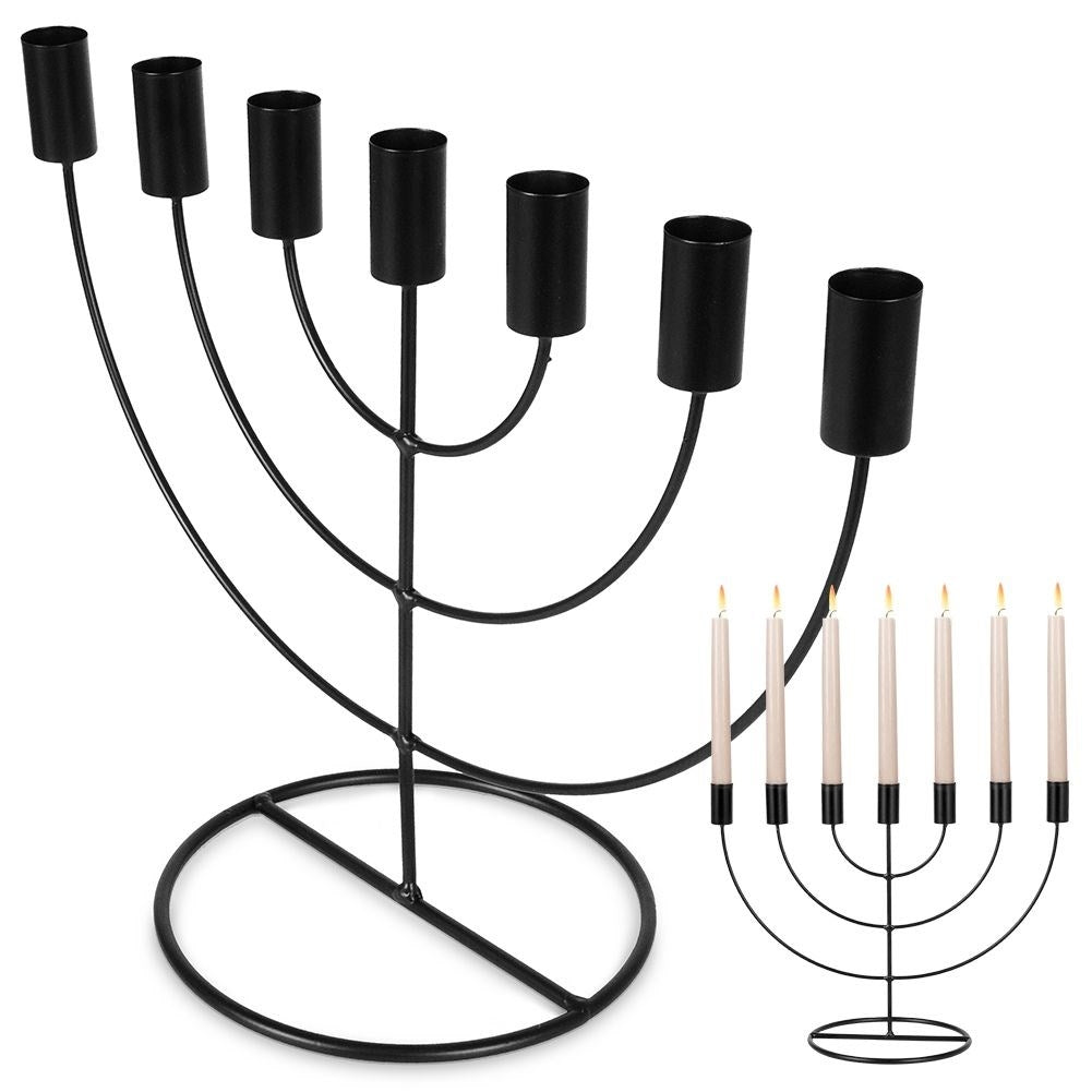 Candlestick for 7 long candles in elegant black metal