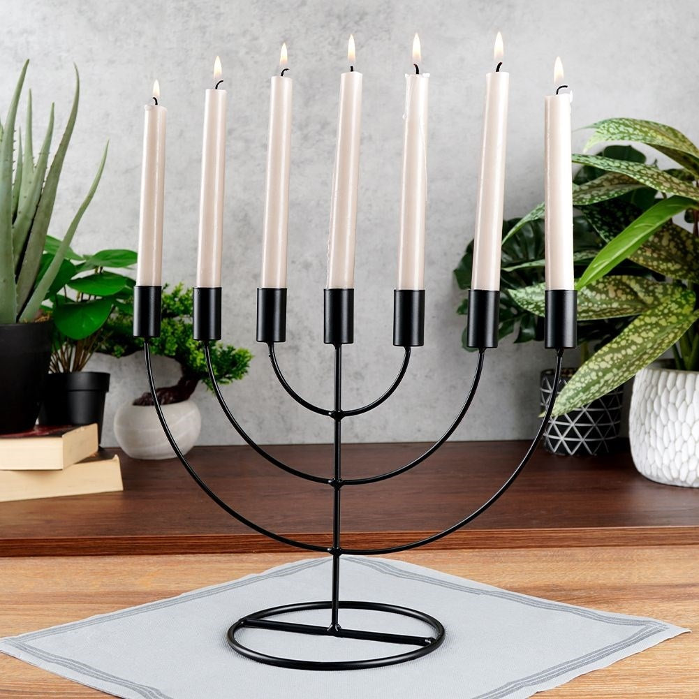 Candlestick for 7 long candles in elegant black metal