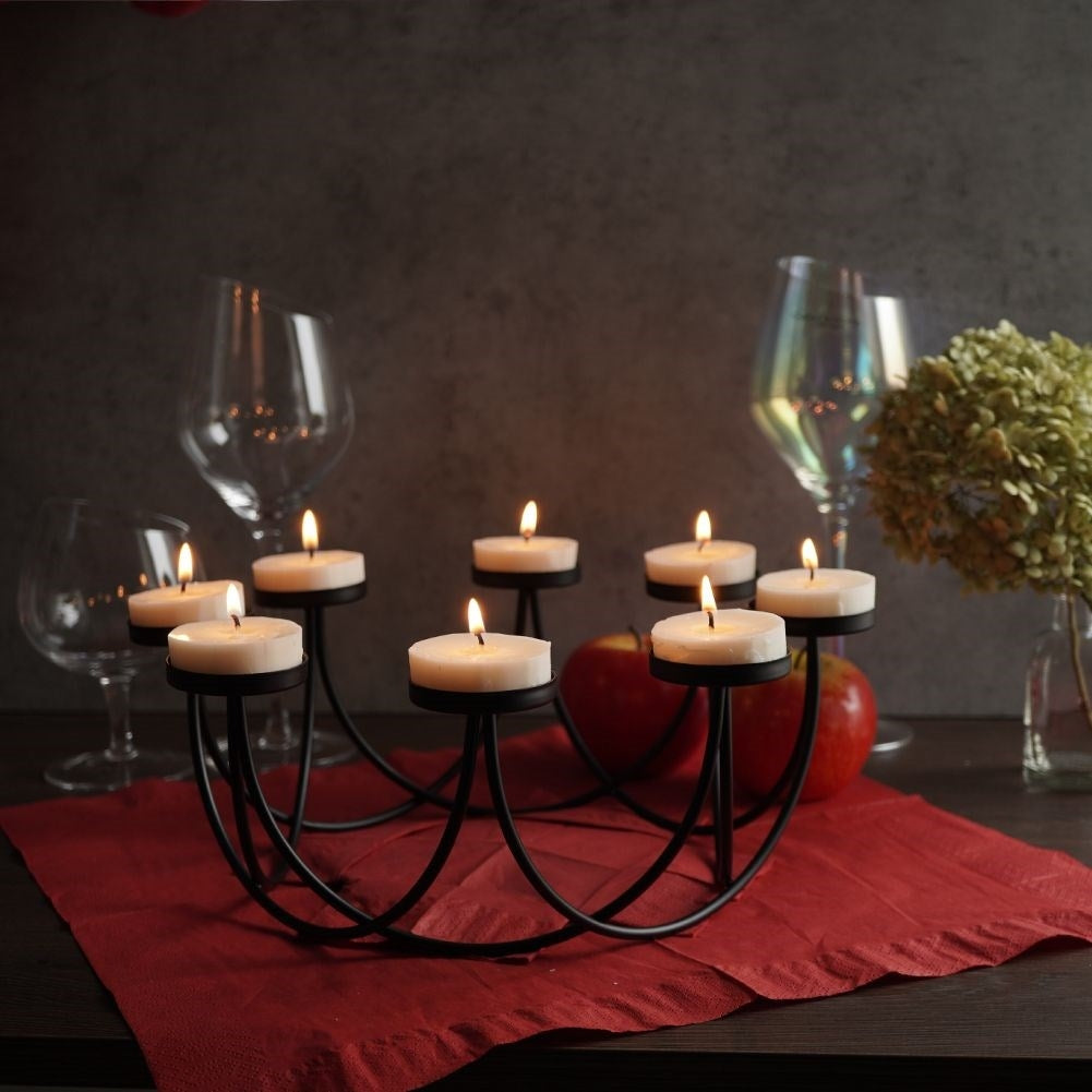 Candlestick for 8 tealights in modern black metal