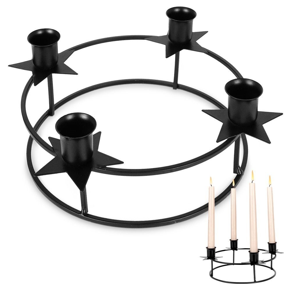 Candlestick for Four Long Candles in Black Metal
