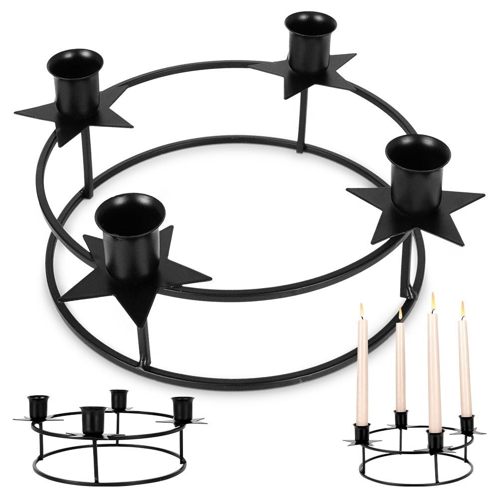 Candlestick for Four Long Candles in Black Metal