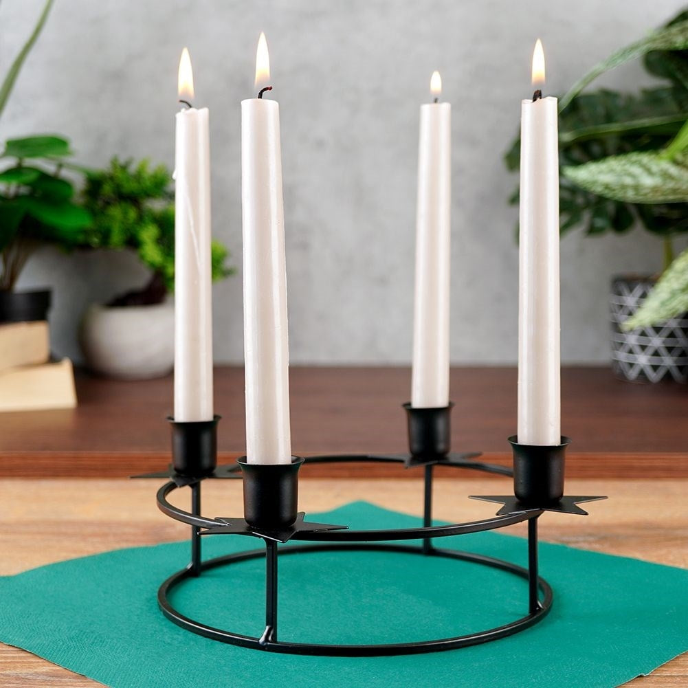 Candlestick for Four Long Candles in Black Metal