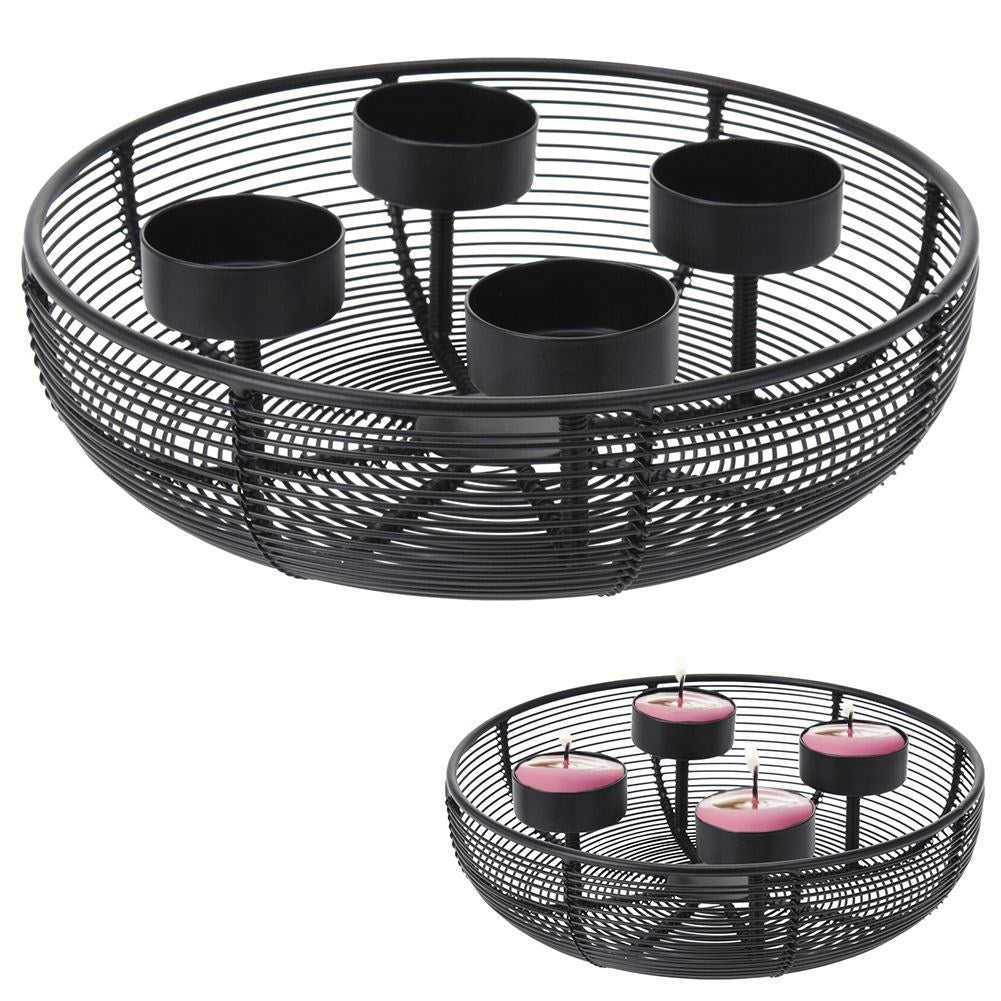 Candlestick for Four Tealights or Candles in Black Metal