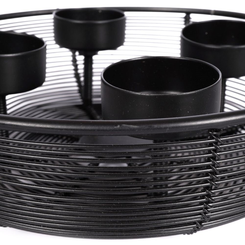 Candlestick for Four Tealights or Candles in Black Metal