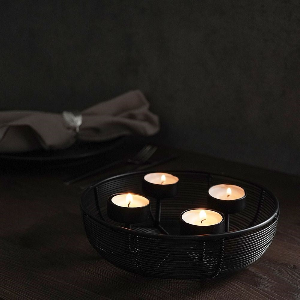 Candlestick for Four Tealights or Candles in Black Metal