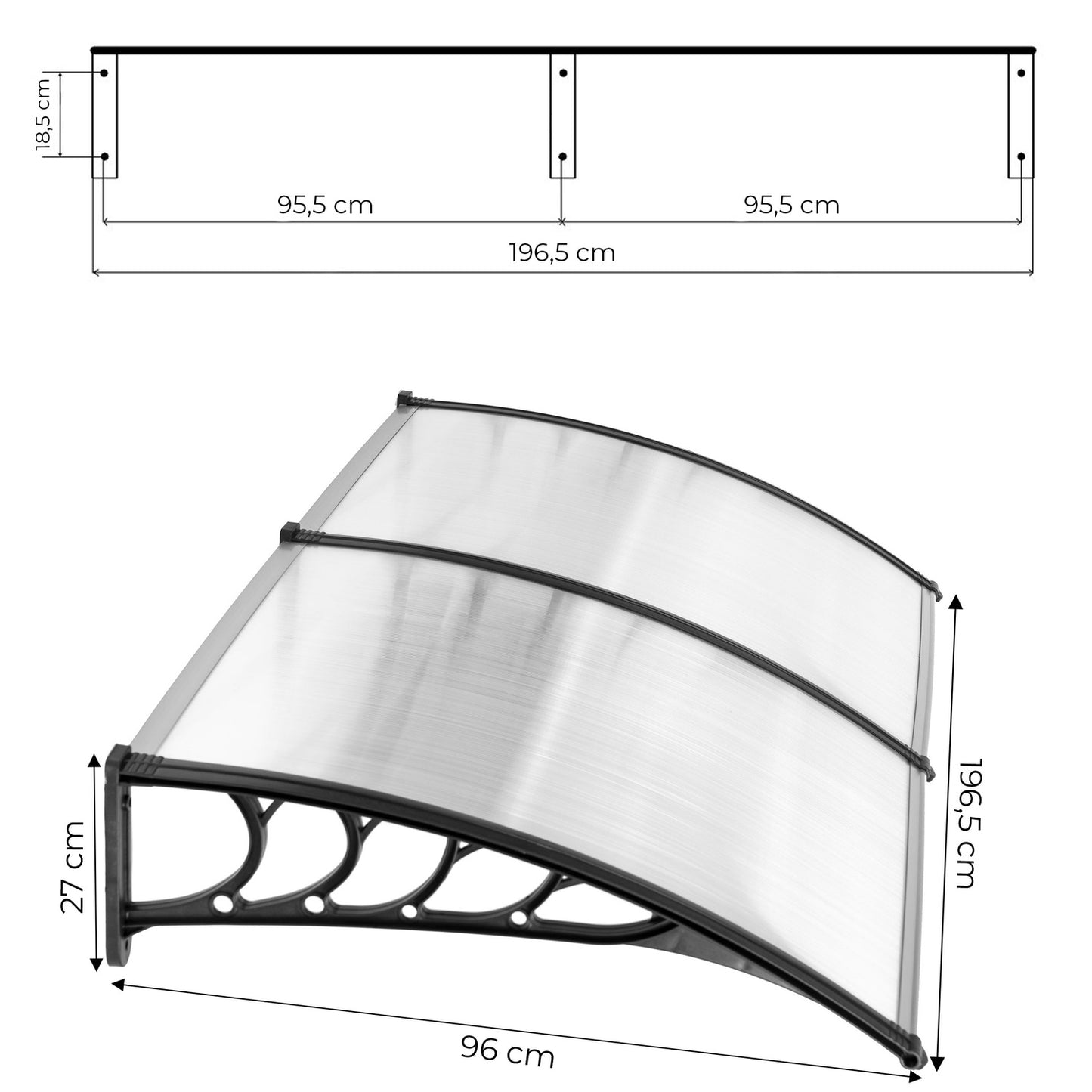 Canopy over the door, 200x100 cm, double polycarbonate cover