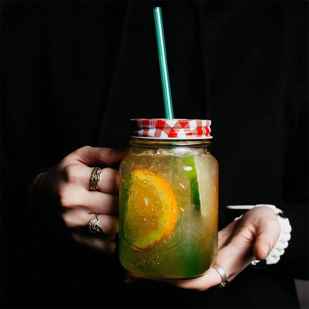 Can with Handle, Lid and Straw for Drinks