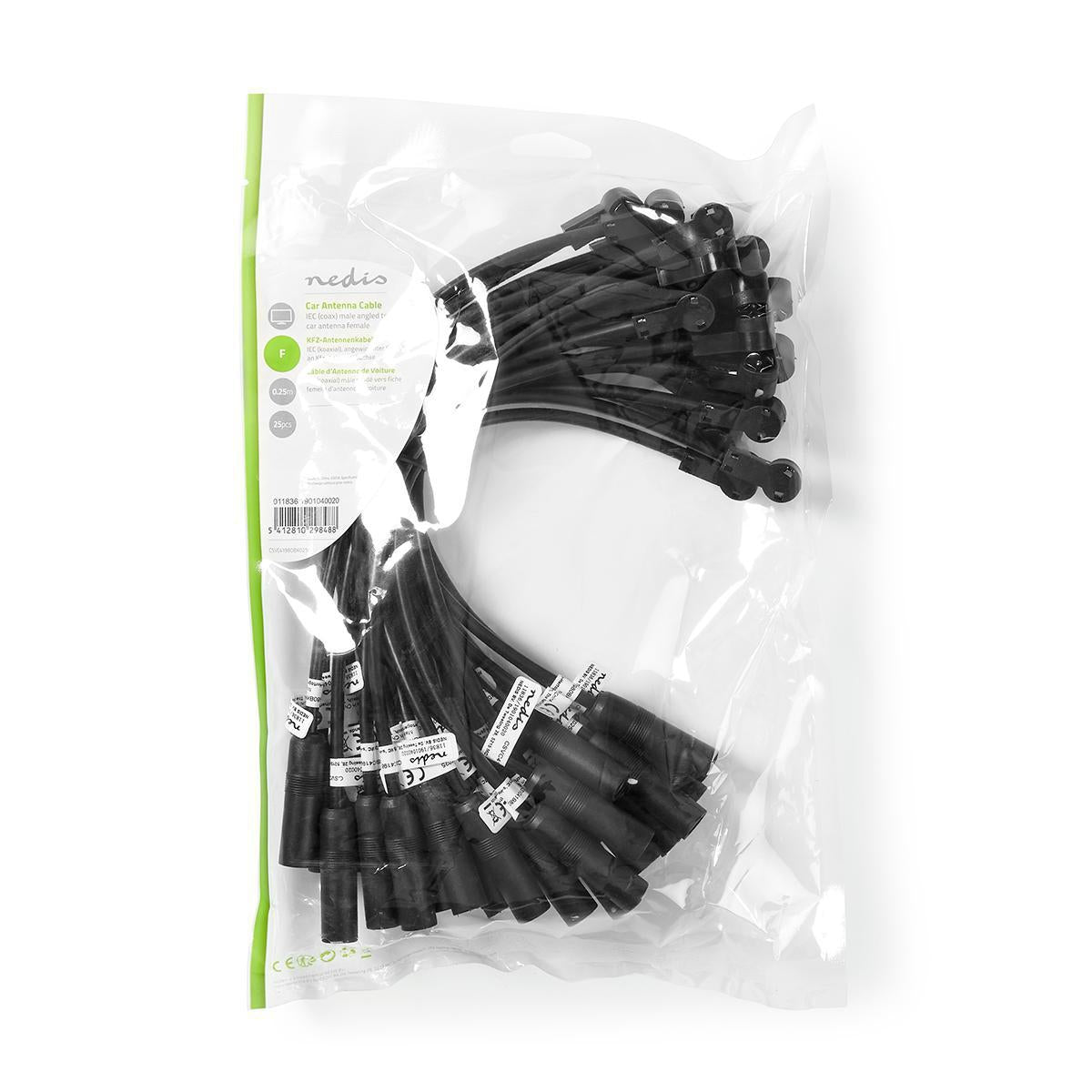 Car Antenna Cable | IEC (Coax) Male | Car aerial socket | Nickel Plated | 0.30 m | Round | PVC | Black | Plastic bag