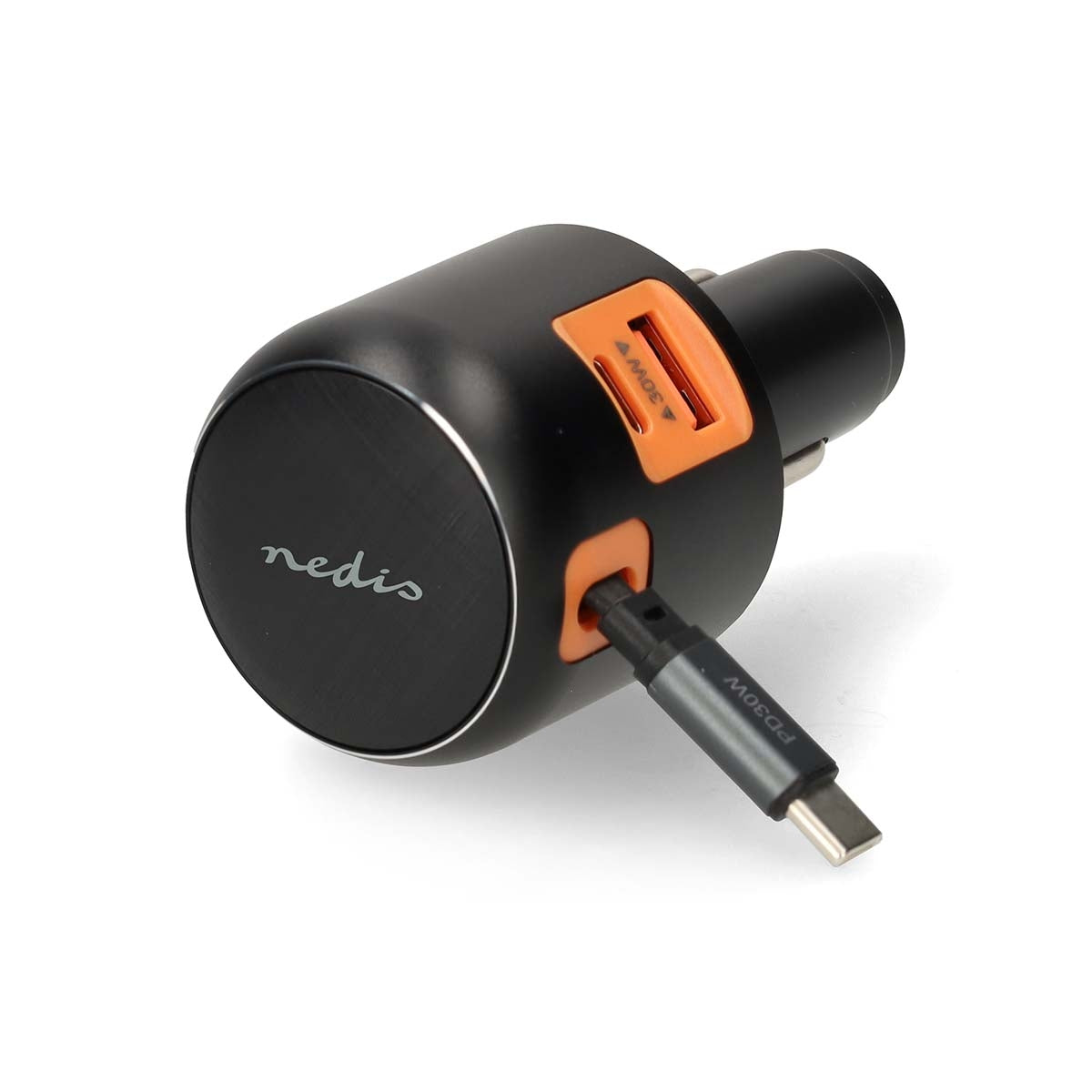 Car Charger 60W, 3 Outputs, USB-A/USB-C, Retractable Cable