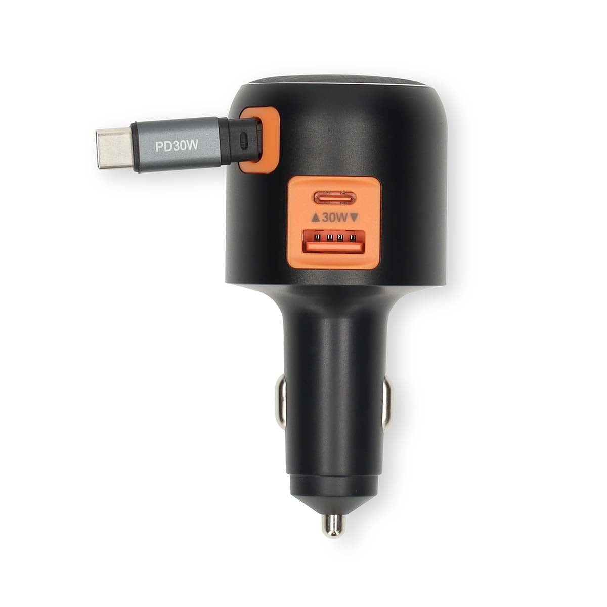 Car Charger 60W, 3 Outputs, USB-A/USB-C, Retractable Cable