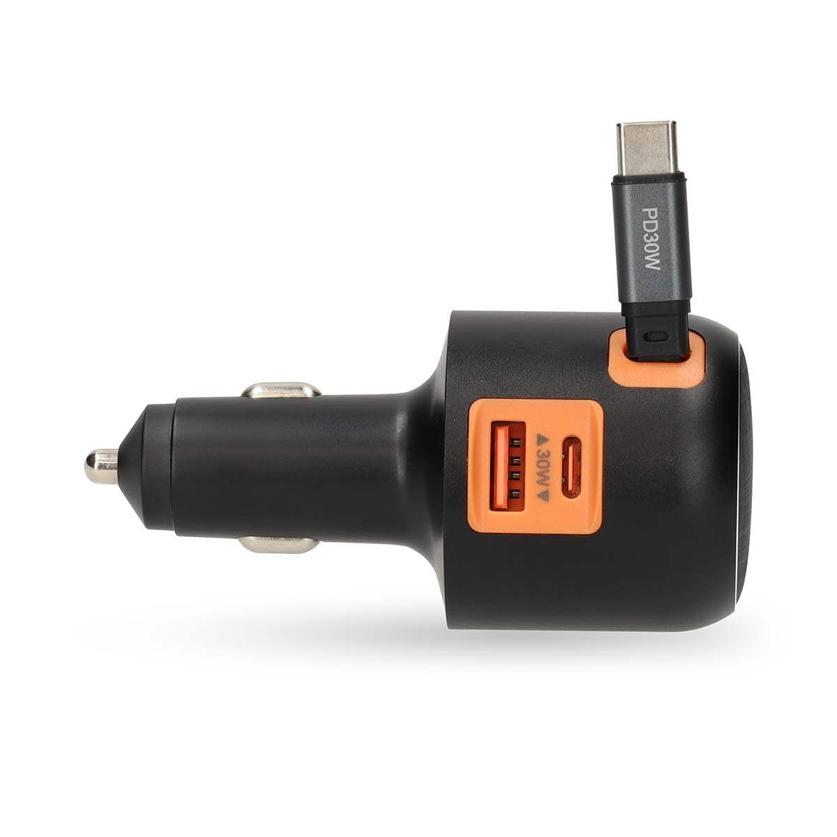 Car Charger 60W, 3 Outputs, USB-A/USB-C, Retractable Cable