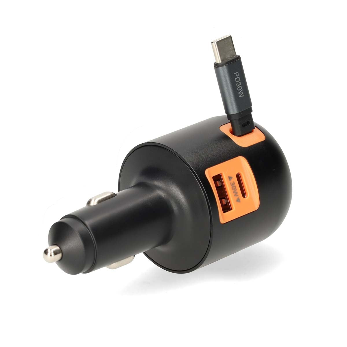 Car Charger 60W, 3 Outputs, USB-A/USB-C, Retractable Cable