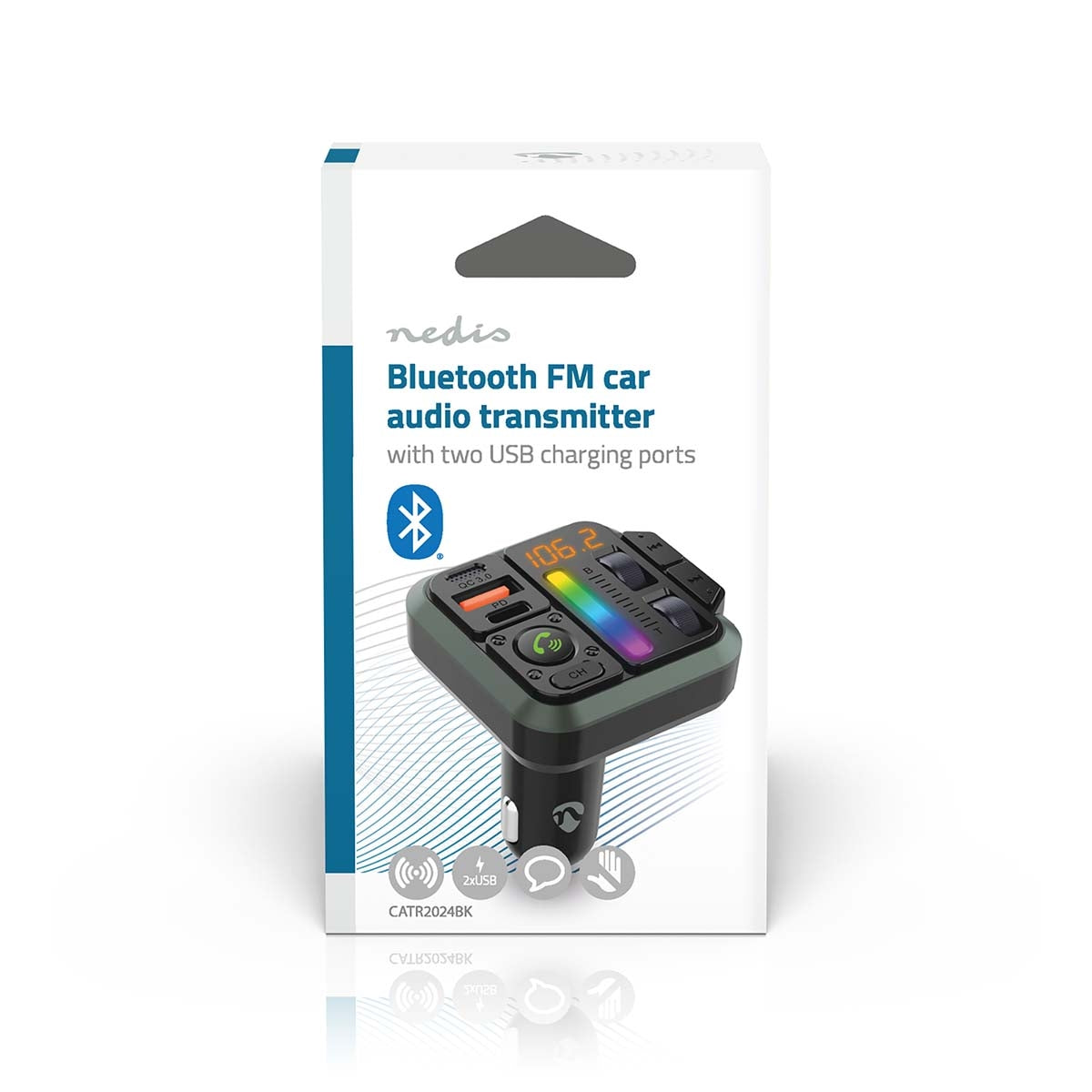 Car FM Transmitter | Fixed | Hands free calling | 1 " | Amber Screen | Bluetooth® | PD 18 W / PD 24 W | Fast charging | Bass boost | Google Assistant / Siri | Black