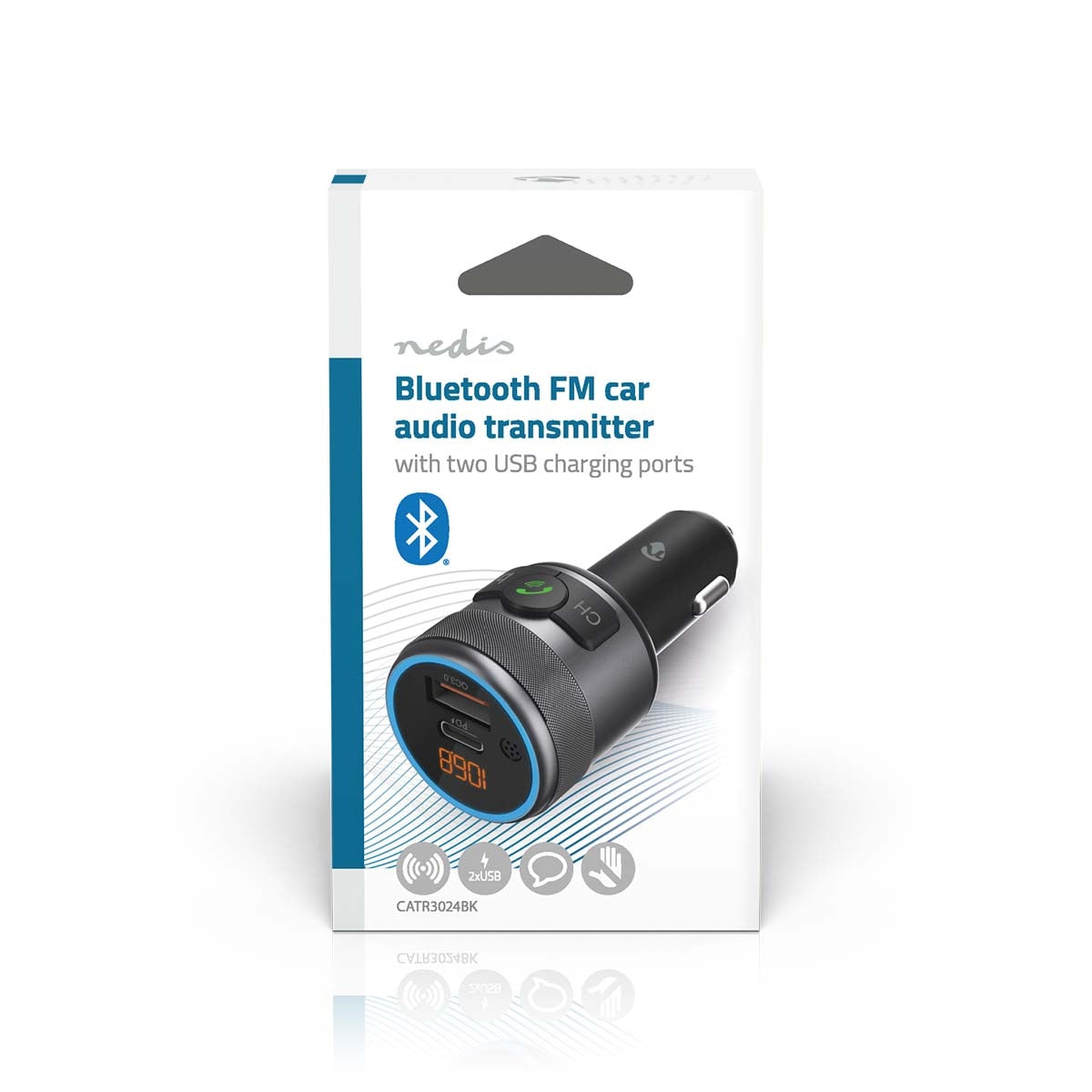 Car FM Transmitter | Fixed | Hands free calling | 1 " | Amber Screen | Bluetooth® | PD 18 W / PD 24 W | Fast charging | Bass boost | Google Assistant / Siri | Black