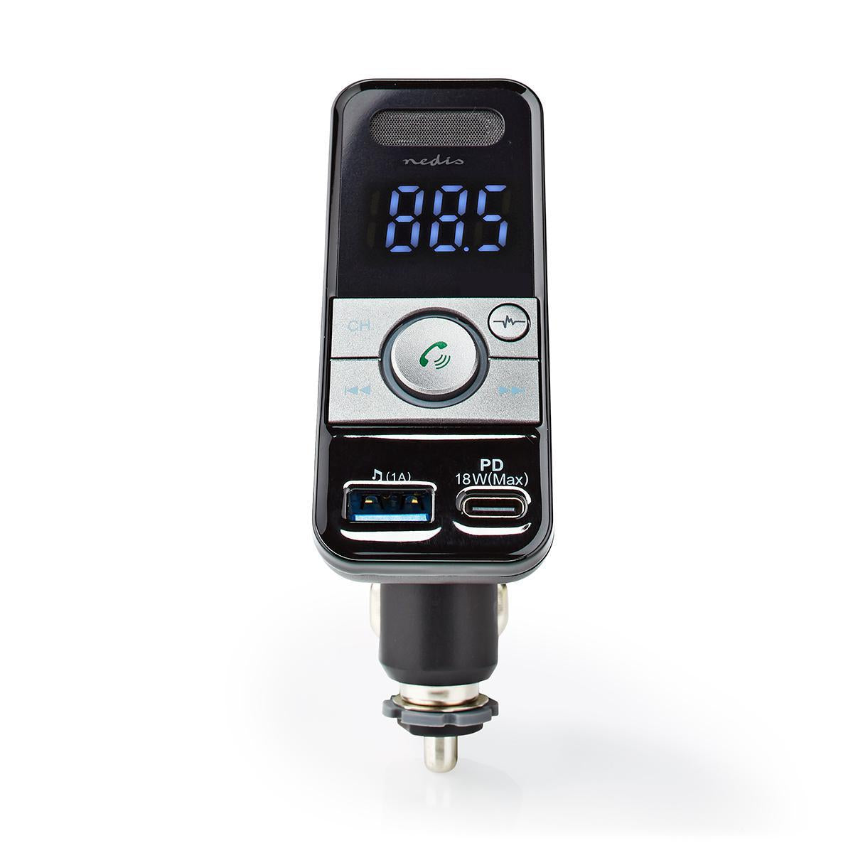 Car FM Transmitter | Tiltable | Wireless calls | 1.1 " | LED Screen | Bluetooth® | PD 18 W / 5.0 V DC / 1.0 A | Fast Charging | Google Assistant / Siri | Gray / Black