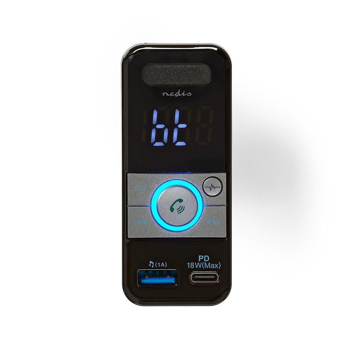Car FM Transmitter | Tiltable | Wireless calls | 1.1 " | LED Screen | Bluetooth® | PD 18 W / 5.0 V DC / 1.0 A | Fast Charging | Google Assistant / Siri | Gray / Black