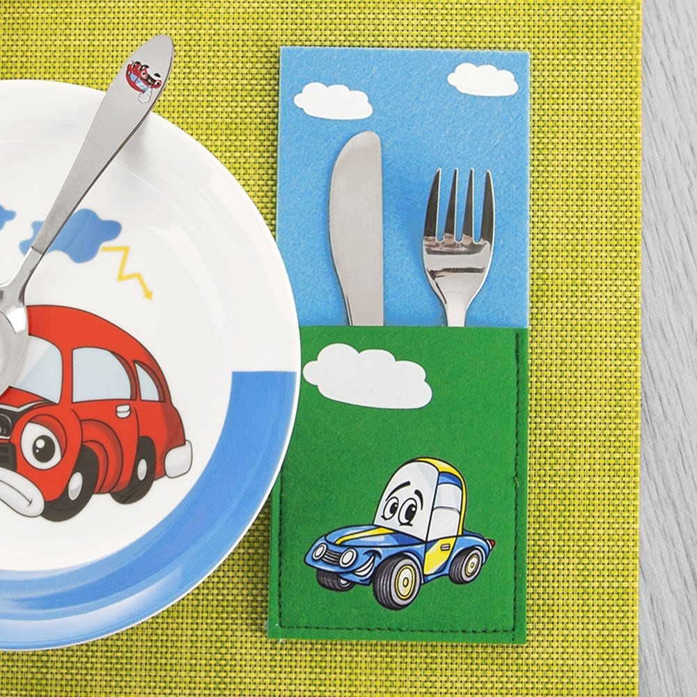 Car Motif Felt Cutlery Cover - Encourages independent eating