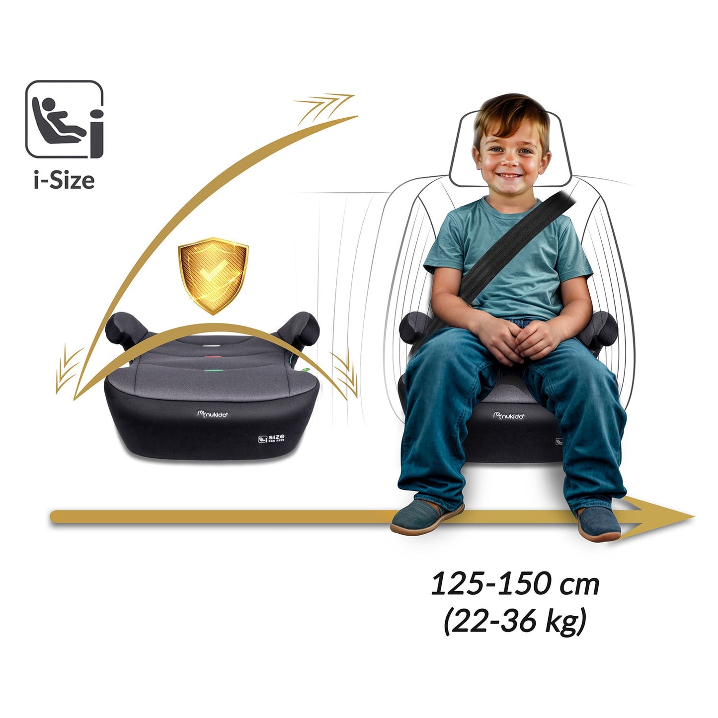 Car Seat Booster, Isofix, 22-36 kg, Black