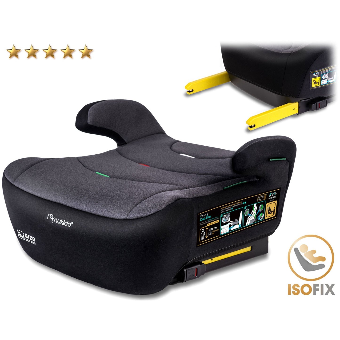 Car Seat Booster, Isofix, 22-36 kg, Black