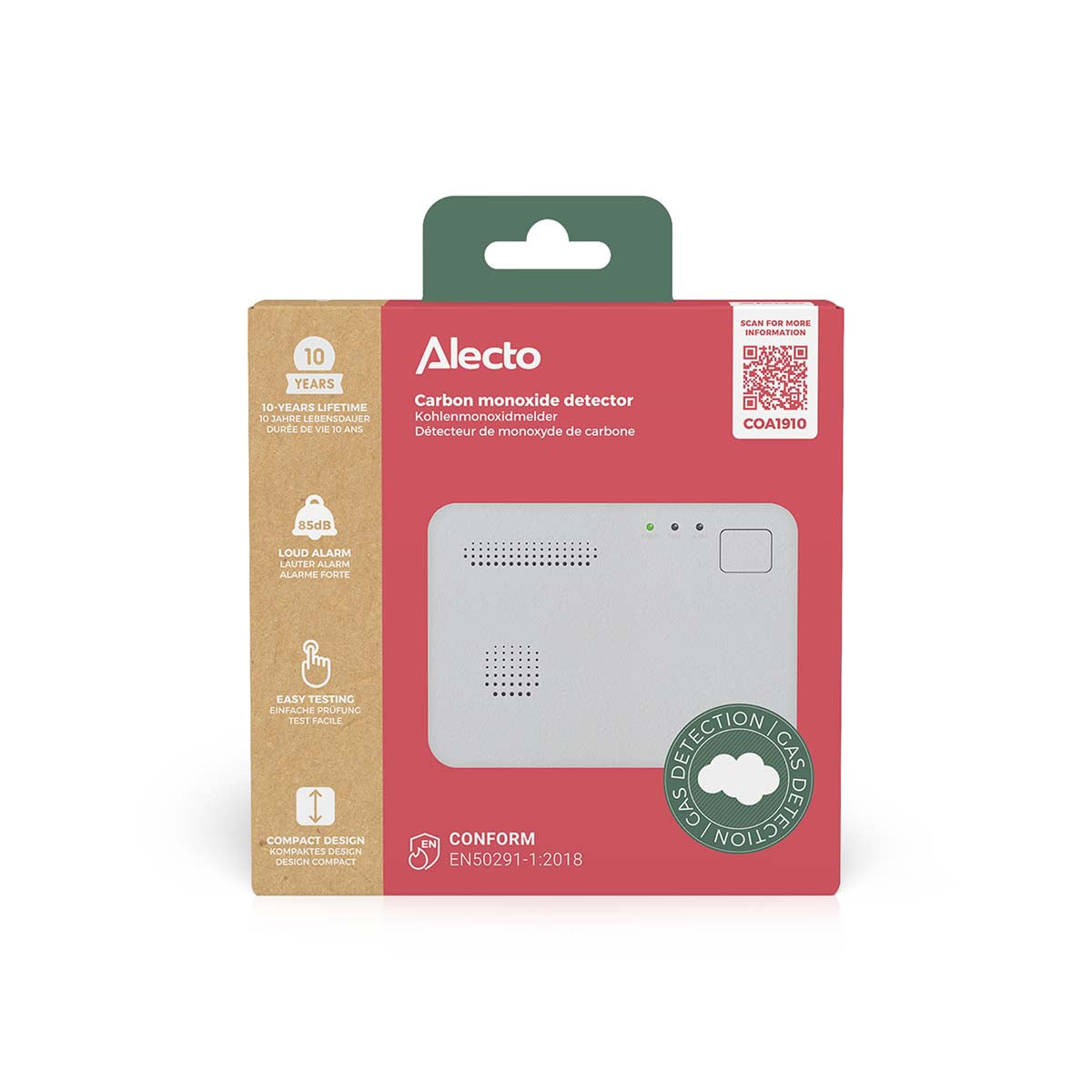 Carbon Monoxide Alarm, 10-Year Sensor, Wall-Mountable