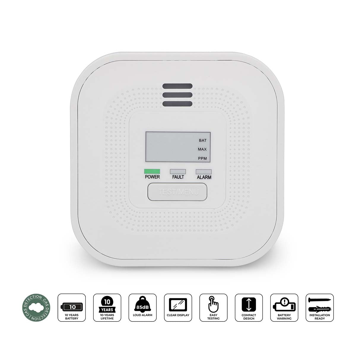 Carbon Monoxide Alarm with Display, 10-Year Battery
