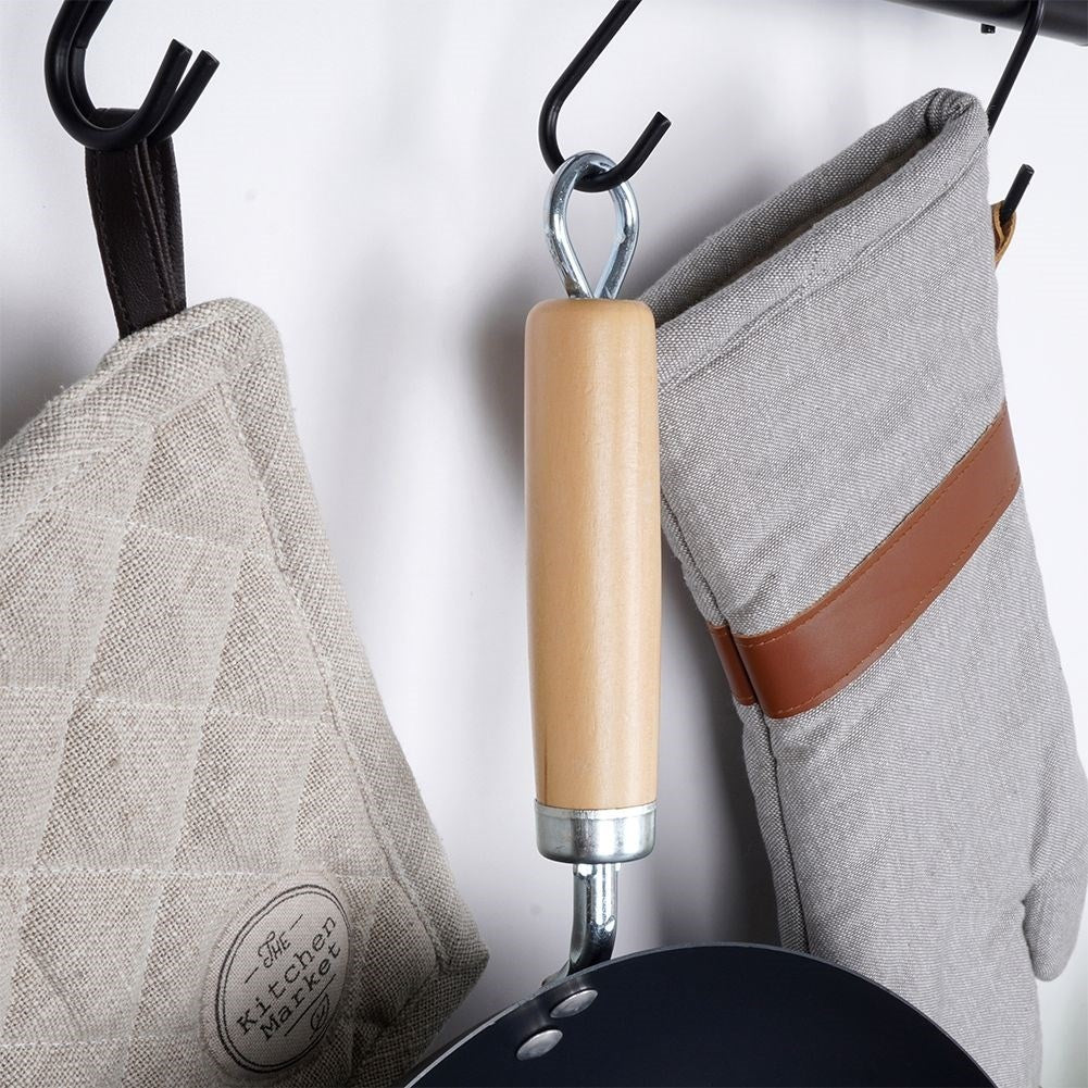 Carbon steel wok with non-stick and wooden handle