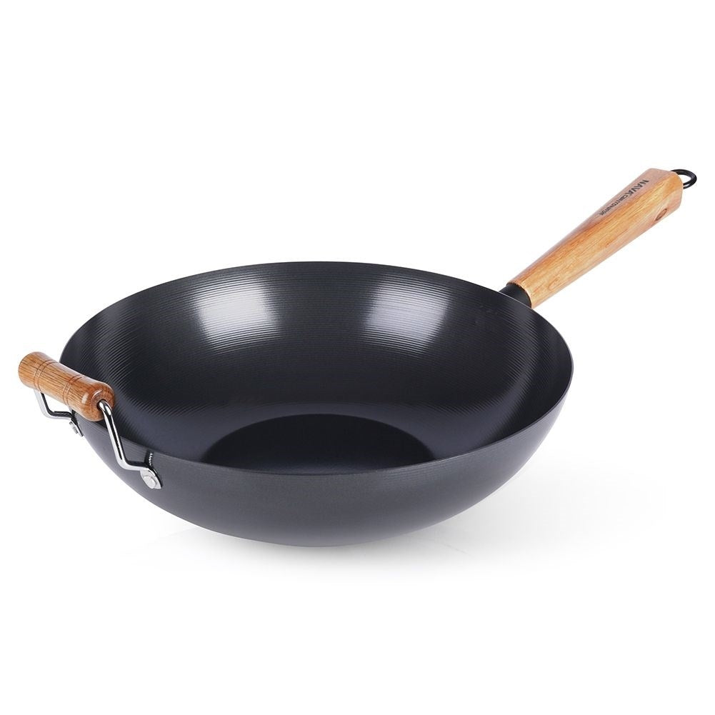 Carbon steel wok with non-stick, for all stoves and dishwashers