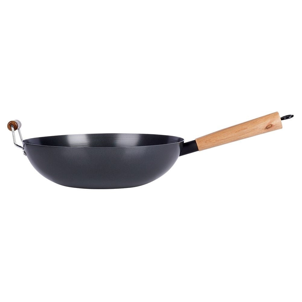 Carbon steel wok with non-stick, for all stoves and dishwashers