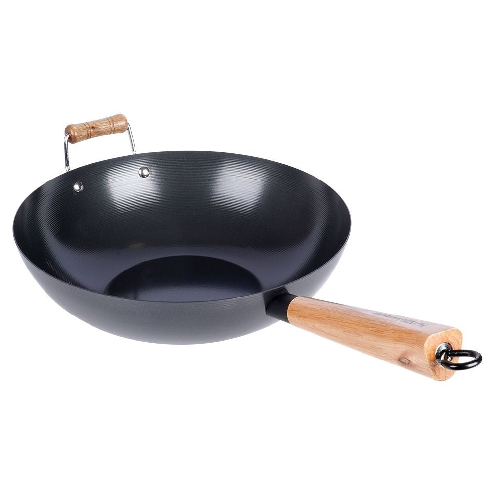 Carbon steel wok with non-stick, for all stoves and dishwashers