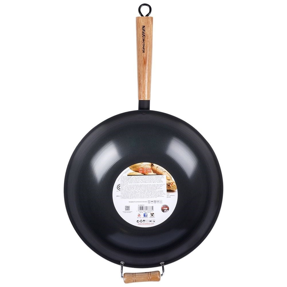 Carbon steel wok with non-stick, for all stoves and dishwashers