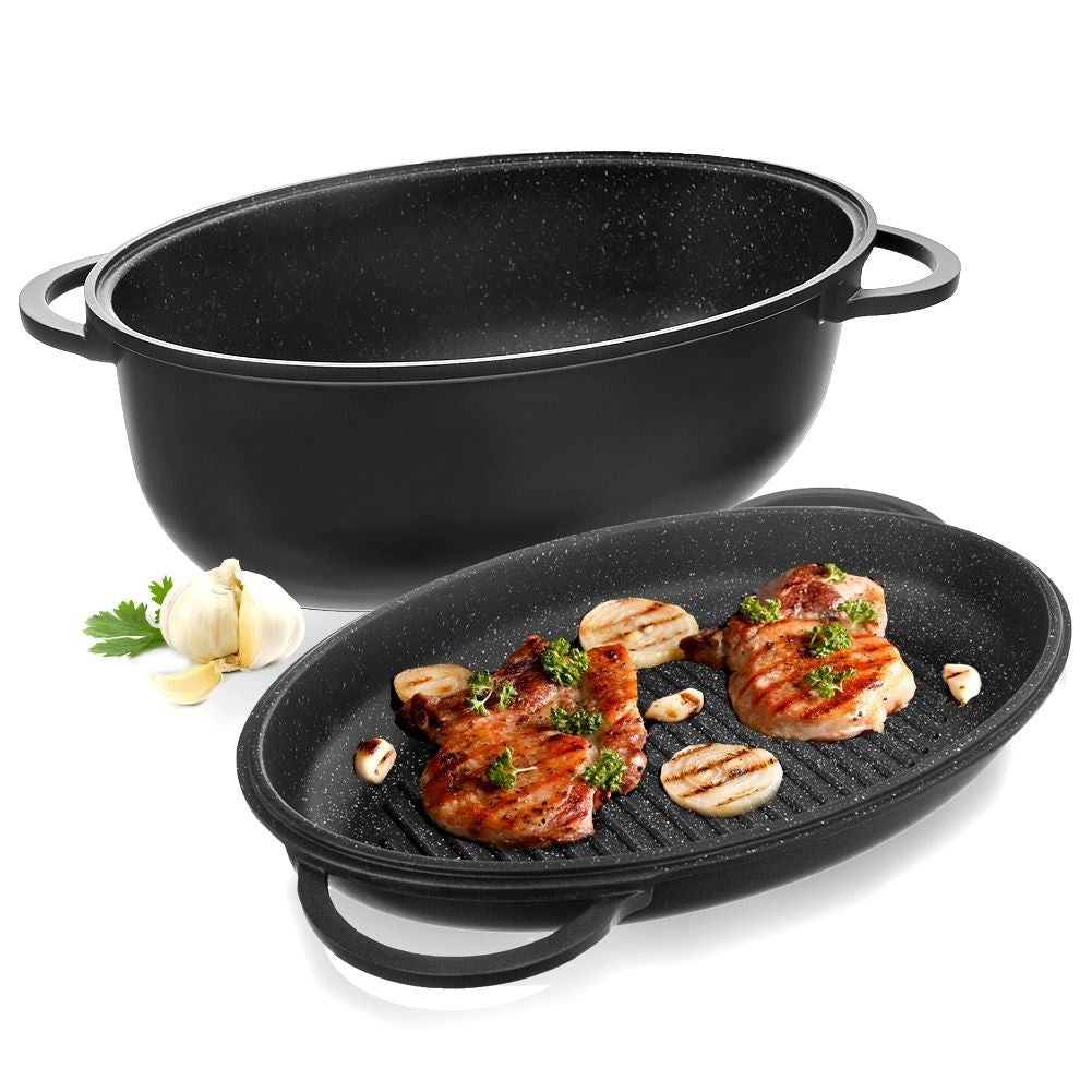 Casserole 10L with grill pan lid and non-stick coating