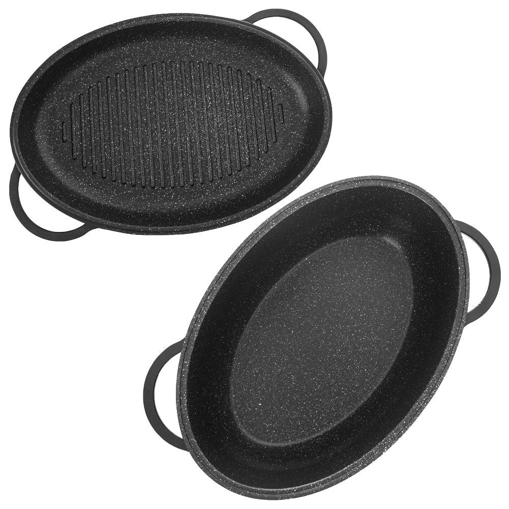 Casserole 10L with grill pan lid and non-stick coating