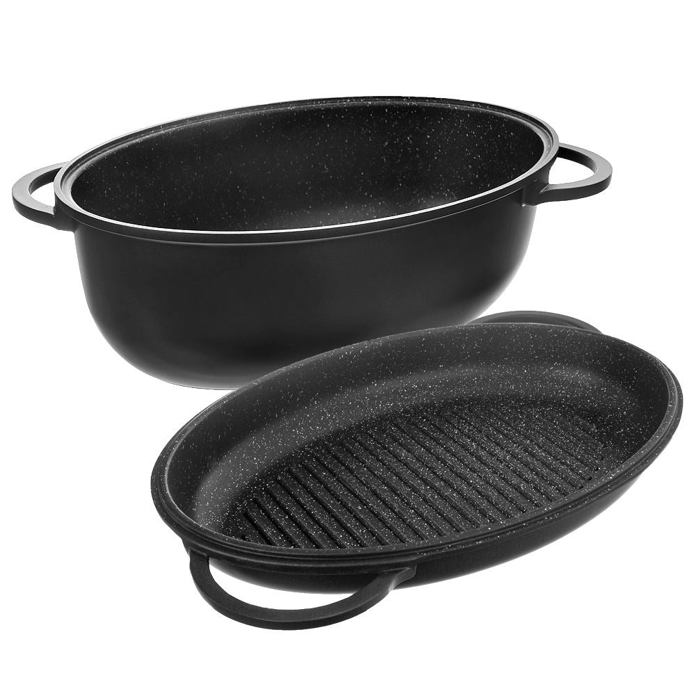 Casserole 10L with grill pan lid and non-stick coating