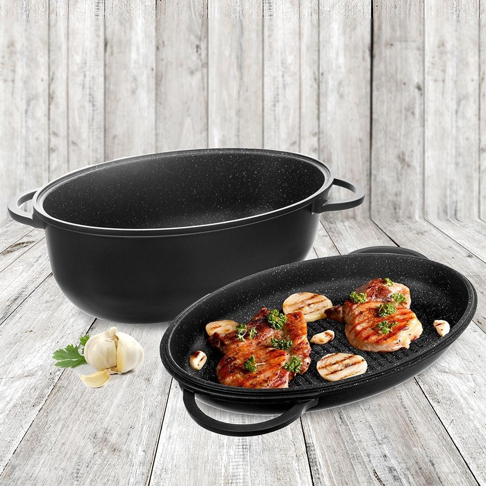 Casserole 10L with grill pan lid and non-stick coating