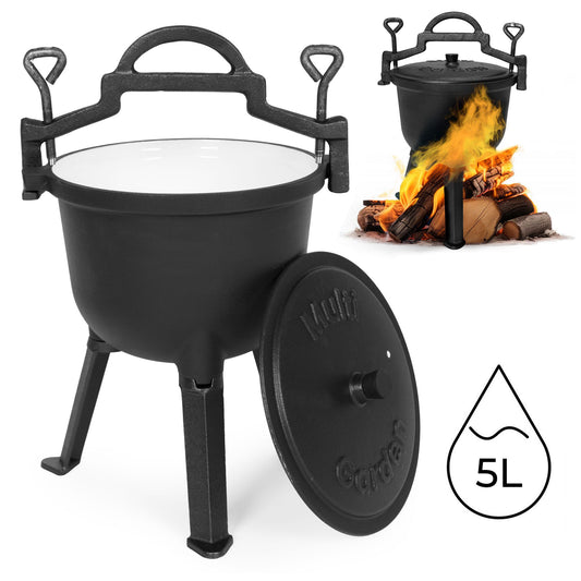 Cast Iron Cauldron 5L with Stand for Campfire Cooking