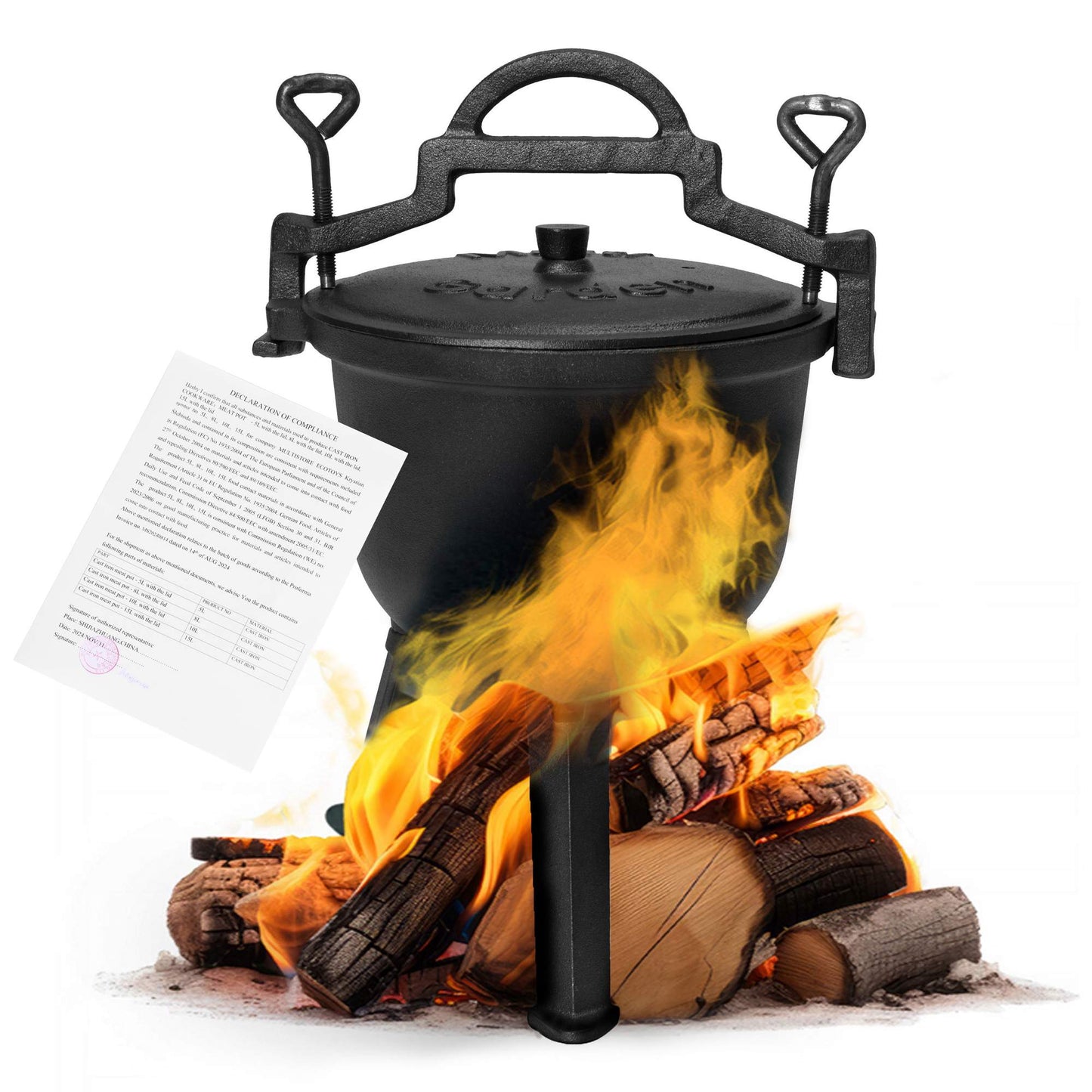 Cast Iron Cauldron 5L with Stand for Campfire Cooking